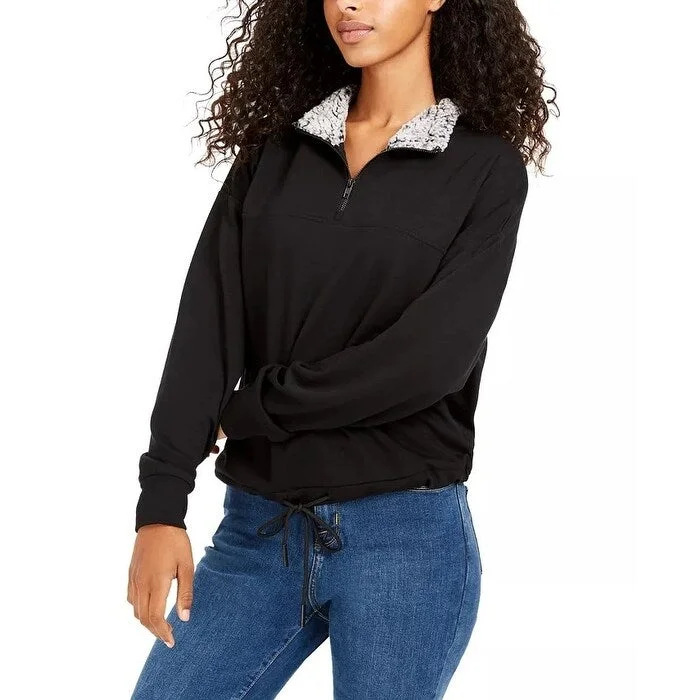 Soft Textures Hippie Rose Juniors' Sherpa Lined Quarter-Zip Sweatshirt Black Size X-Small - XS Soft Textures Hippie Rose Juniors' Sherpa Lined Quarter-Zip Sweatshirt Black Size X-Small - XS