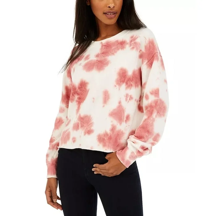 Easy Comfort Style Hippie Rose Junior's Tie Dye Cropped Sweatshirt Dark Red Size Medium