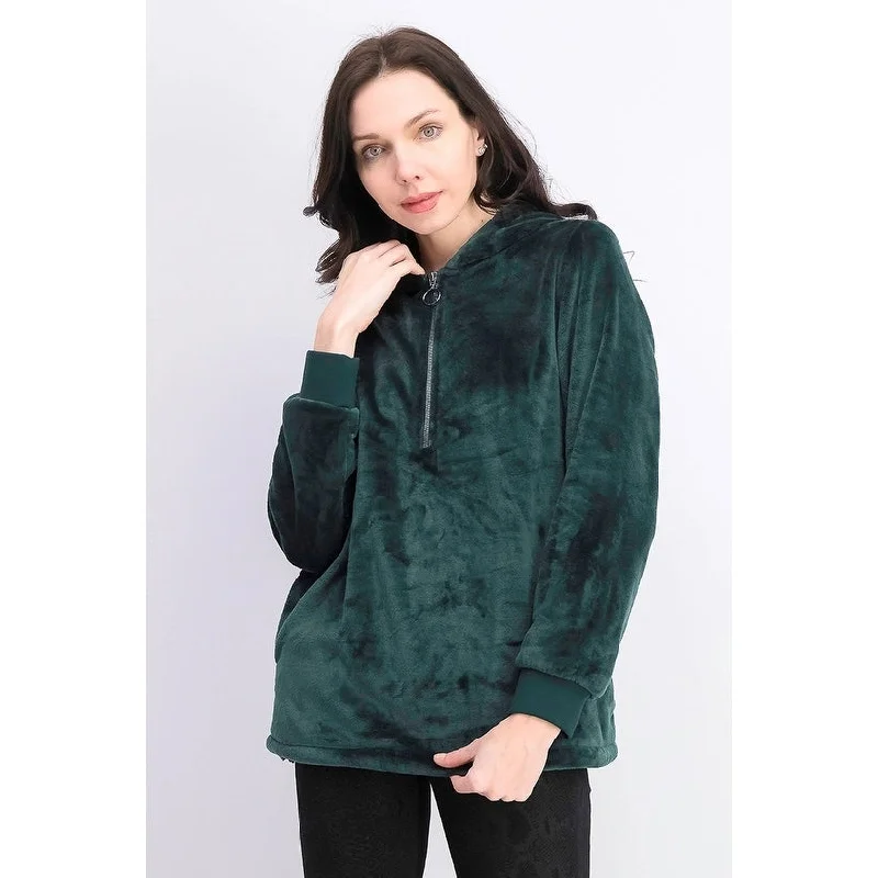 Fashionable Items Ideology Women's Faux-Fur Quarter-Zip Hoodie Dark Green Size Large