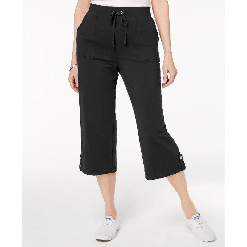 Fashion Pioneer Karen Scott Women's French Terry Drawstring Capri Pants Black Size Large