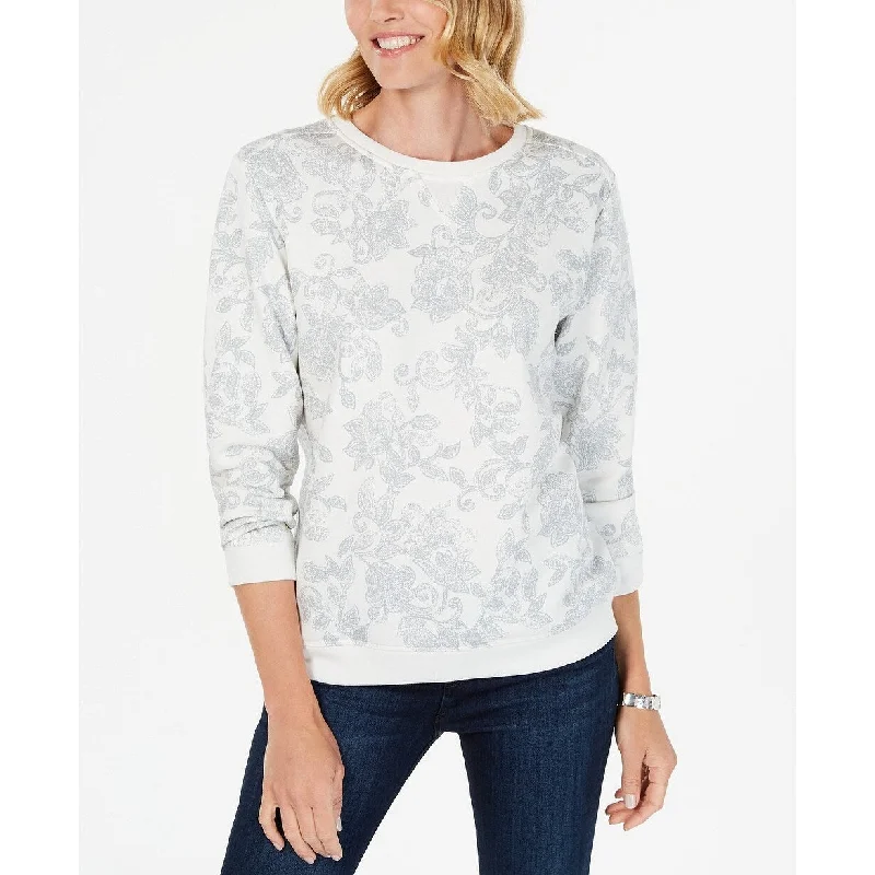 Layered Comfort Karen Scott Women's Petite Printed Long-Sleeve Sweatshirt White Size Extra Large - X-Large