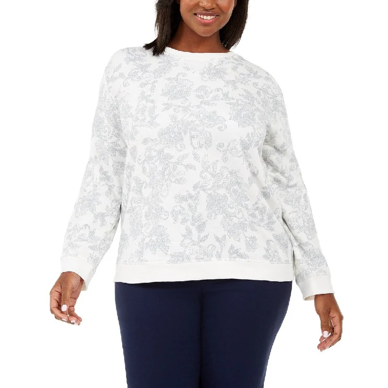 Warm Layers Karen Scott Women's Plus Size Printed Sweatshirt White Size 1X