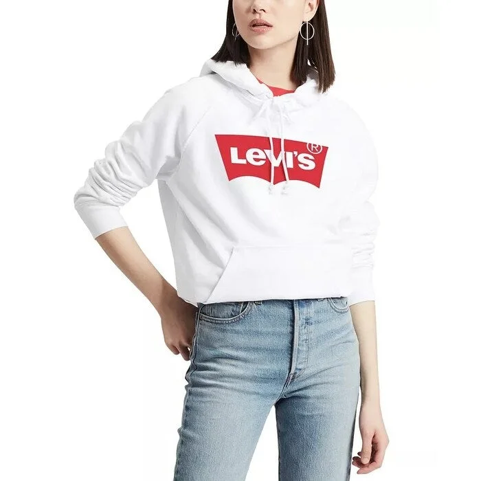 Elegant Fit Levi's Women's Cropped Graphic Hoodie White Size X-Small