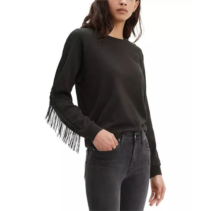 Ultra-lightweight Levi's Women's Fringed Crewneck Sweatshirt Black Size X-Small