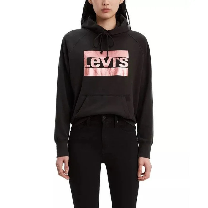 All-Day Comfort Levi's Women's Metallic Logo Print Hoodie Black Size Medium