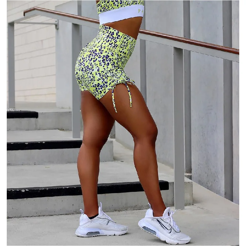 Relaxed Weekend Wear Lime Leopard Print Scrunch Bum Shorts