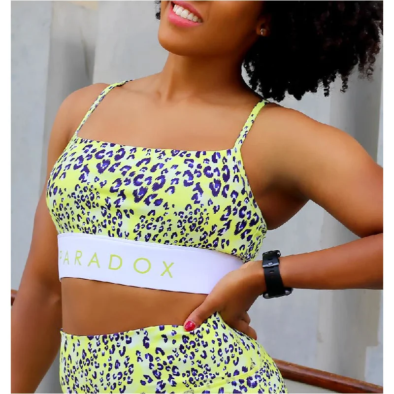 Cozy Fashions Lime Leopard Print Square Neck Sports Bra