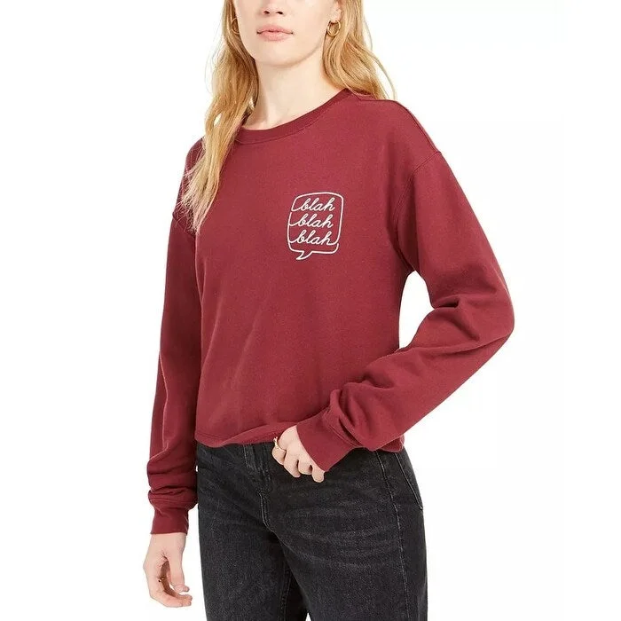 Casual And Comfortable Love Tribe Juniors' Blah Cropped Graphic Sweatshirt Dark Red Size S - Small