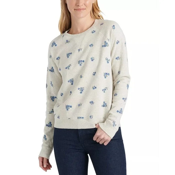 American Style Lucky Brand Women's Allover Embroidered Sweatshirt Beige Size Medium