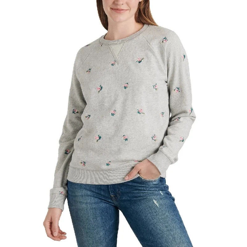Sports Trend Lucky Brand Women's Allover Embroidered Sweatshirt Grey Size Medium