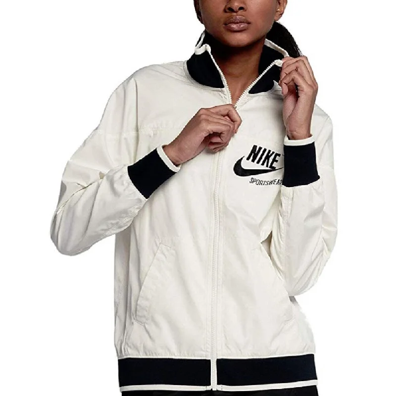 Slim Fit Nike Women's Sportswear Water Repellent Track Jacket Sail Size Large - White