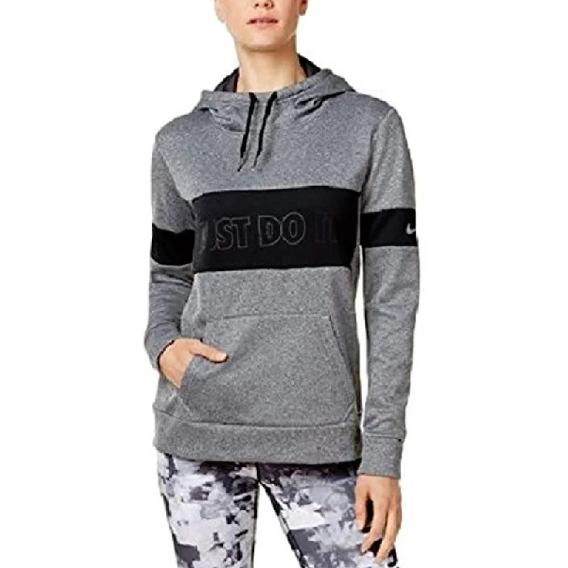Warm And Comfortable Nike Women's Therma Colorblocked Training Hoodie Charcoal Size Large - Black