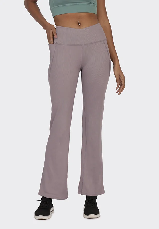 Comfortable Fashion Looks Overlap Ribbed Flare Pants