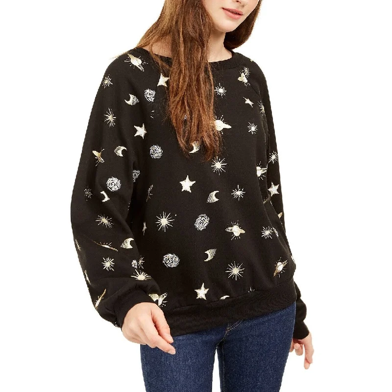 Chic Outfits Rebellious One Juniors' Planets Metallic Graphic Sweatshirt Black Size Large