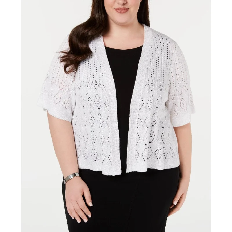 High-end Fashion Robbie Bee Women's Plus Size Pointelle Cardigan White Size 3X