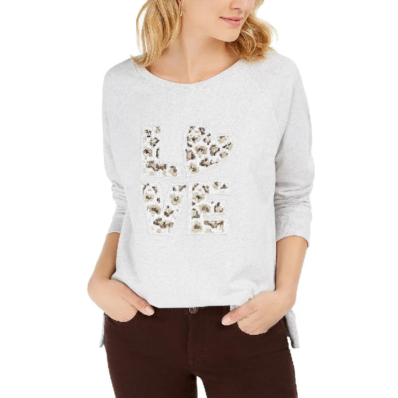 Free And Casual Style & Co Women's Cotton Graphic Sweatshirt Gray Size X-Large