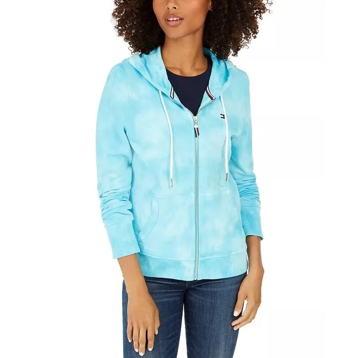 Soft Wear Tommy Hilfiger Women's Cotton Tie-Dyed Hoodie Blue Size Extra Small - X-Small