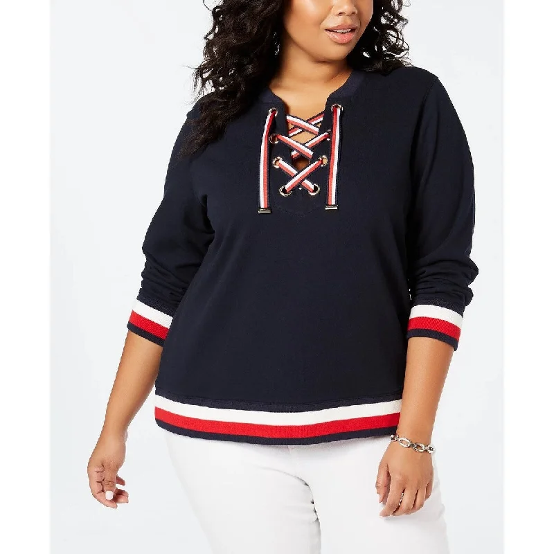 Nightclub Style Tommy Hilfiger Women's Lace Up Sweatshirt Navy Size 3X