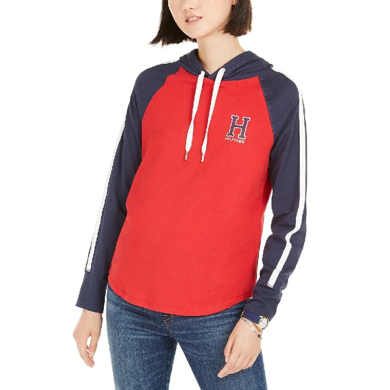 Girl Style Tommy Hilfiger Women's Sport Colorblocked Logo Hoodie Dark Red Size Small