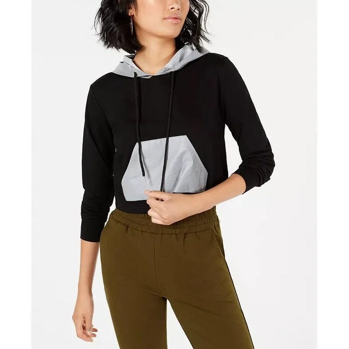 Easy Style Waisted Women's Reflective-Contrast Hoodie Black Size X-Large