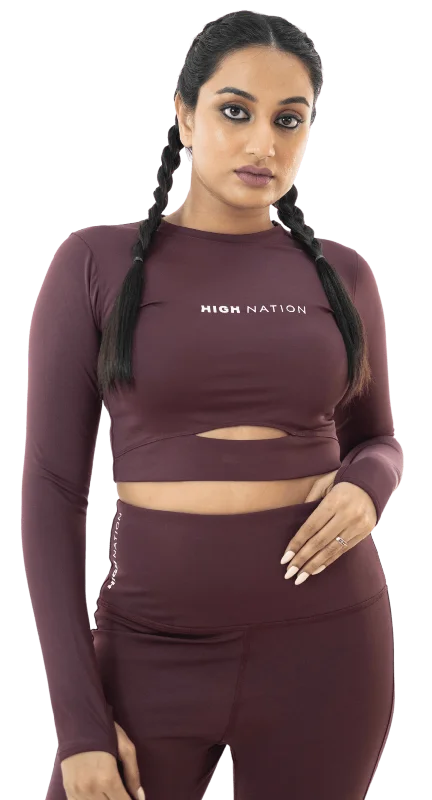 Smart Comfort Wine Red Thumbhole Crop Top