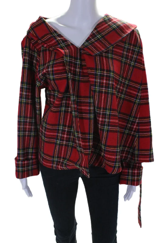 Versatile Items A.W.A.K.E Womens Wool Red Plaid V-Neck Long Sleeve Pullover Jacket Versatile Items A.W.A.K.E Womens Wool Red Plaid V-Neck Long Sleeve Pullover Jacket