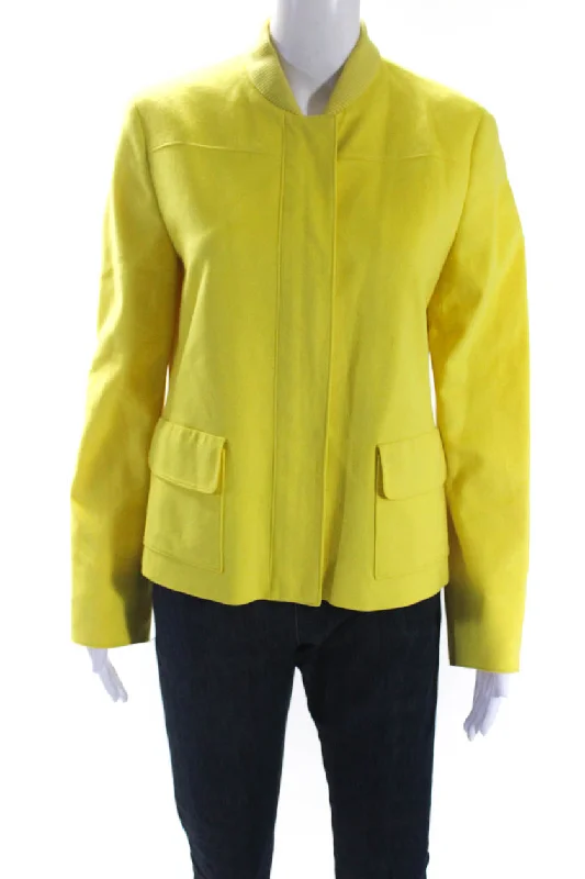 Comfortable Design Akris Punto Womens Front ZIp Ribbed Crew Neck Light Jacket Yellow Wool Comfortable Design Akris Punto Womens Front ZIp Ribbed Crew Neck Light Jacket Yellow Wool