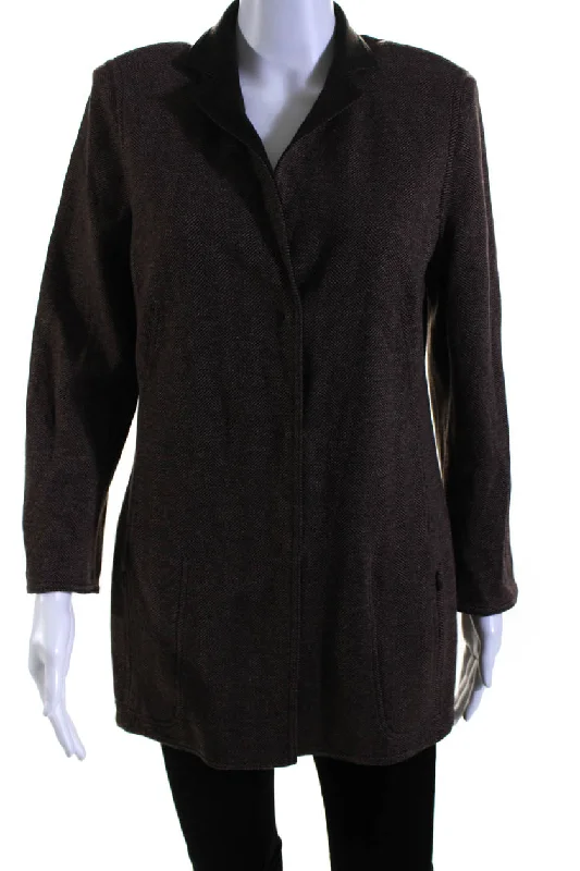 Bright Colors Akris Women's Long Sleeves Lined Button Up Herringbone Jacket Brown