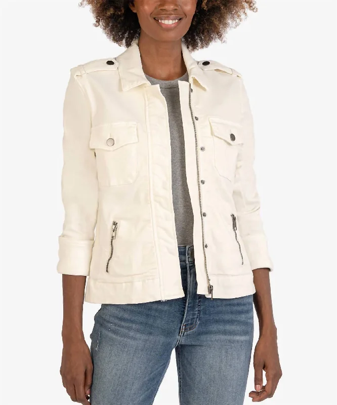 French Style Amanda Utility Denim Jacket In Ecru