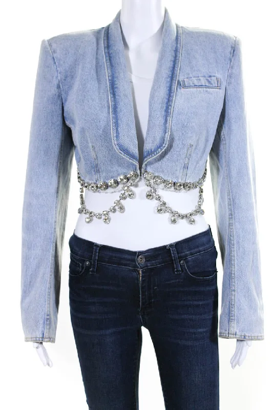 Stretch Design Area Cropped Rhinestone Jean Jacket