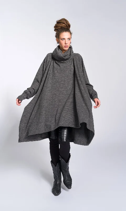 Youthful Asymmetric Detachable Collar Knit Tunic