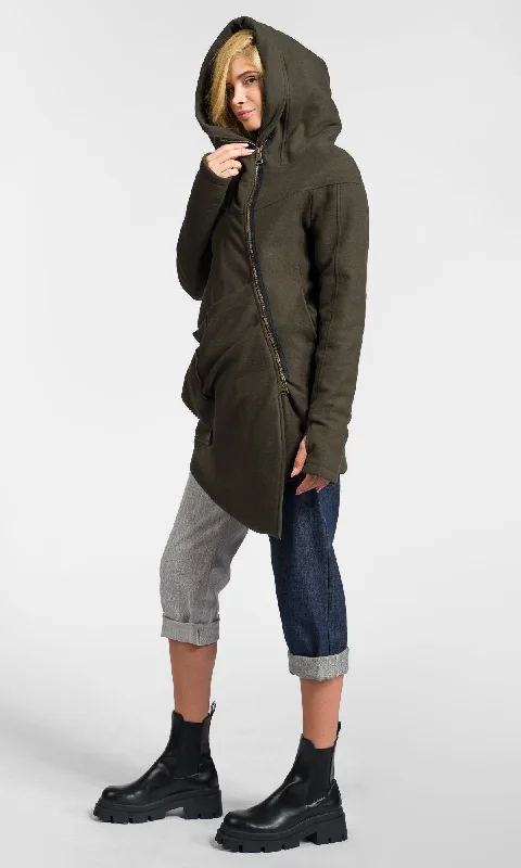 High Street Style Asymmetric Extravagant Cashmere Hooded Coat  A07198