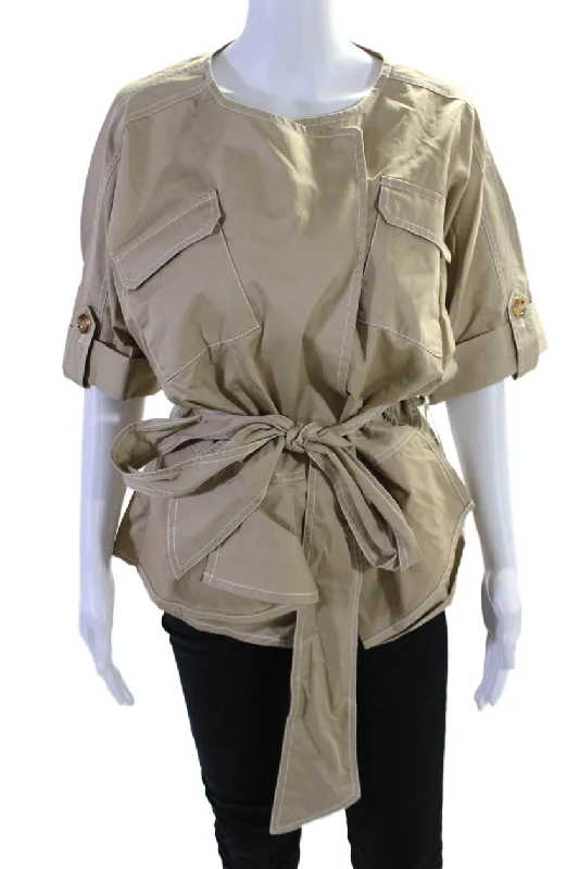 French Style Badgley Mischka Womens Button Down Long Sleeve Basic Coat Beige 10