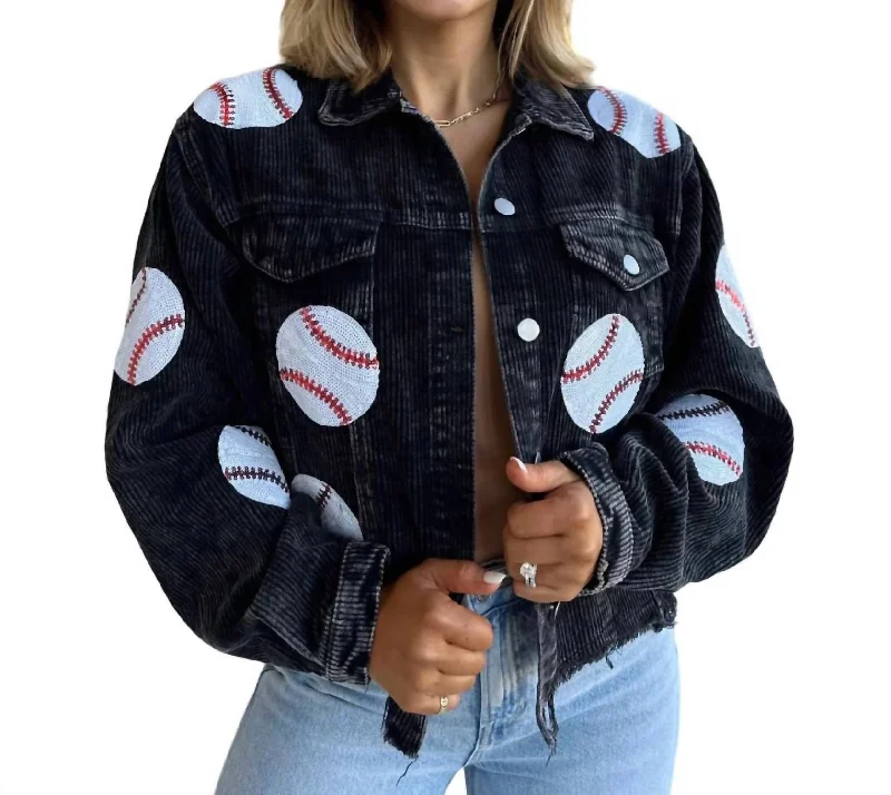 Baseball Corduroy Jacket In Black