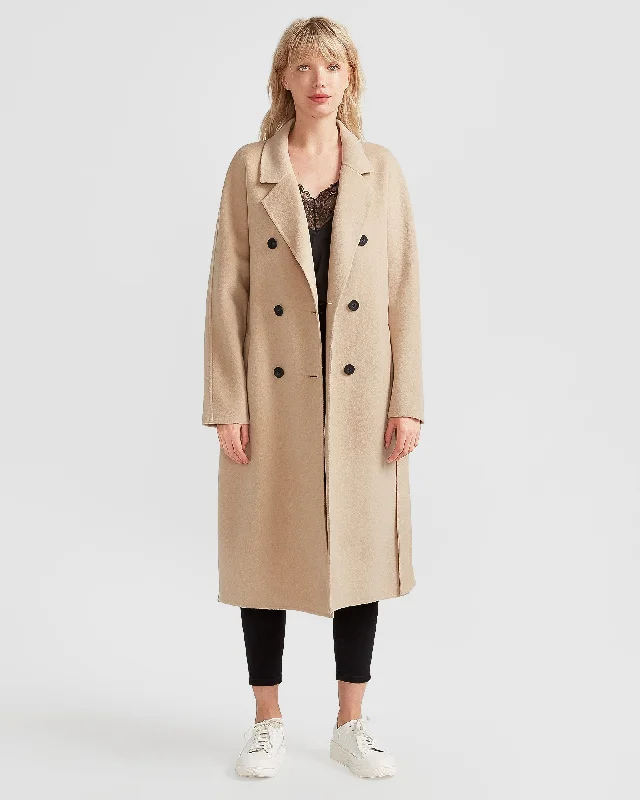 Versatile Style Boss Girl Double-Breasted Lined Wool Coat