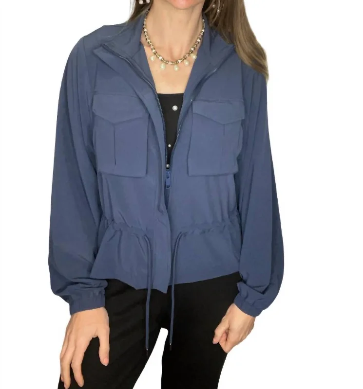 New Products Crinkle Woven Long Sleeve Jacket In Navy