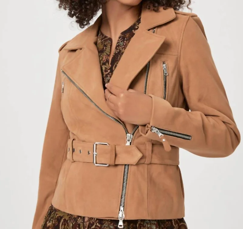 Diamond Series Dannie Suede Moto Jacket In Toffee Bronze