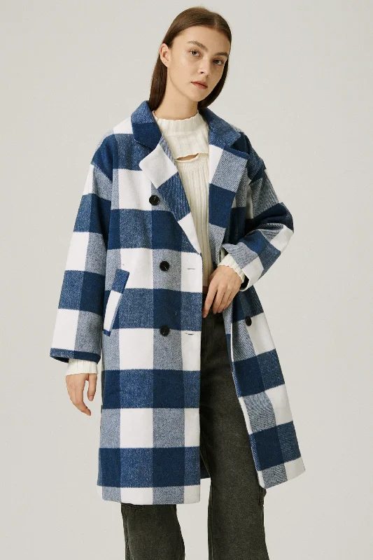 Versatile Wear Dolly Double Breasted Coat in Plaid