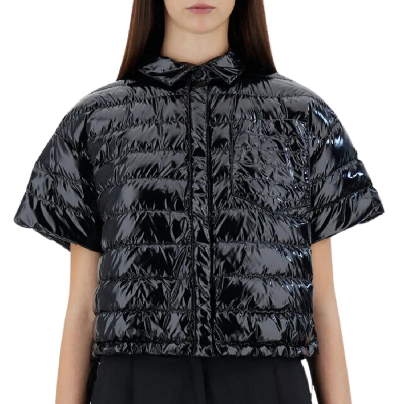 Fashion Wear Gloss Short Sleeve Bomber Jacket In Black
