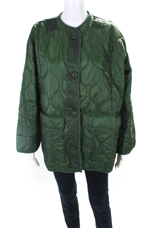 Urban Style Hudson Womens Quilted Buttoned Oversized Long Sleeved Jacket Green