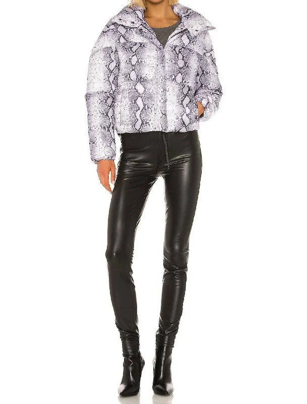 Casual Street Jamie Snake Print Puffer Coat In Lilac