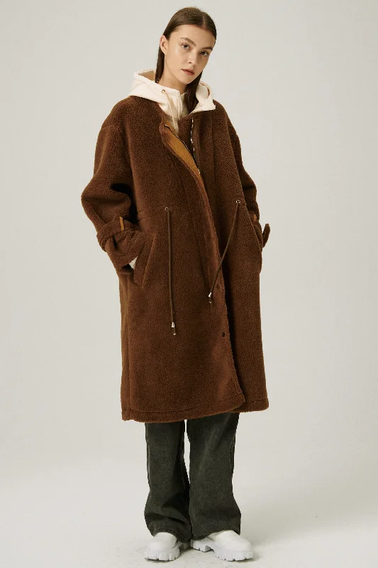 Easy Style Joe Hood Layered Teddy Coat