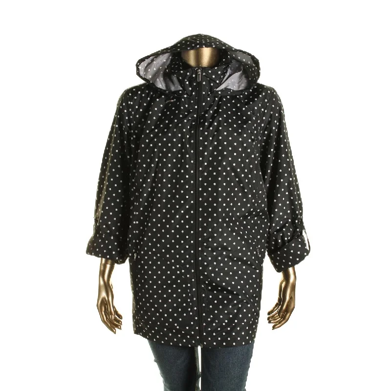 Karen Scott Womens Plus Water Resistant Polka Dot Raincoat