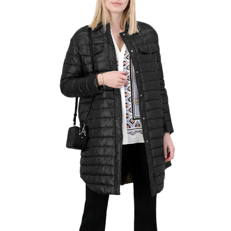 Elegant Style Lightweight Button Up Padded Coat In Black