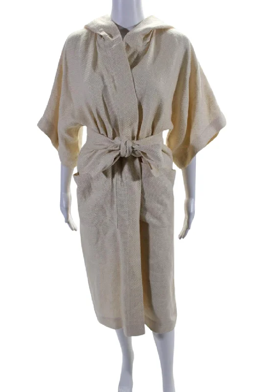 New Season Series Lisa Marie Fernandez Womens Linen Belted Wrap Light Coat White Beige New Season Series Lisa Marie Fernandez Womens Linen Belted Wrap Light Coat White Beige