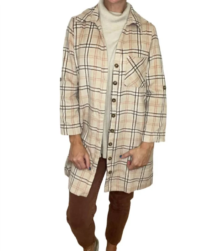 Knowledge And Elegance Patrice Plaid Shacket In Cream Multi