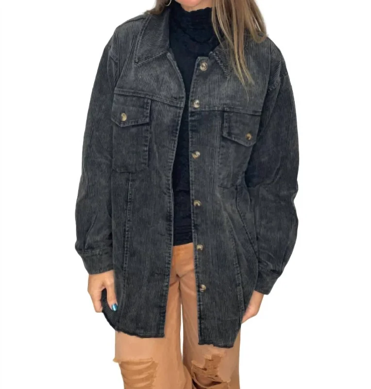 Sports Design Regan Corded Oversized Shacket In Charcoal/black