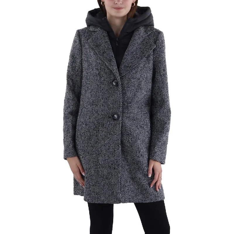 Sam Edelman Womens Wool Blend Hooded Overcoat