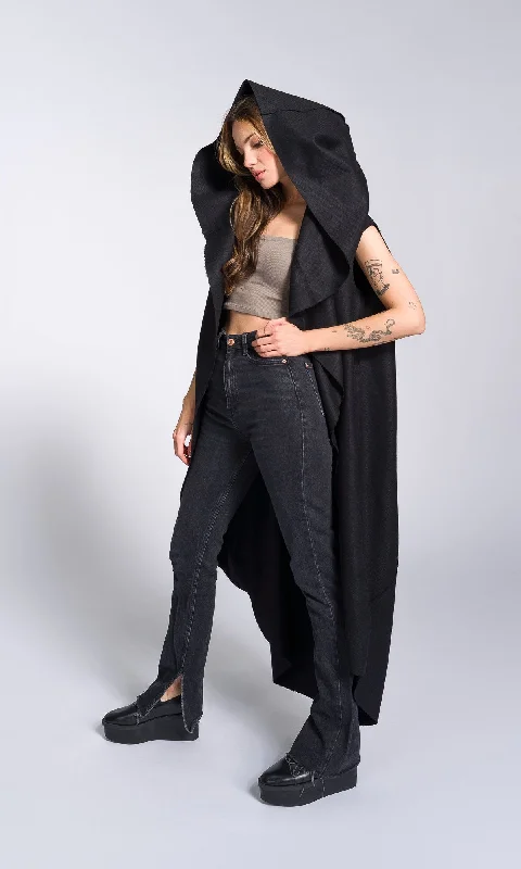 Street Fashion Sleeveless Cape Coat with Large Hood