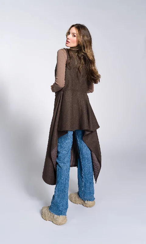 Unique Design Sleeveless Lined Coat with Short Peplum Back